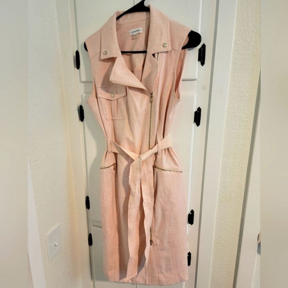 Calvin Klein Belted Zip Front Moto Sheath Pink Dress 10